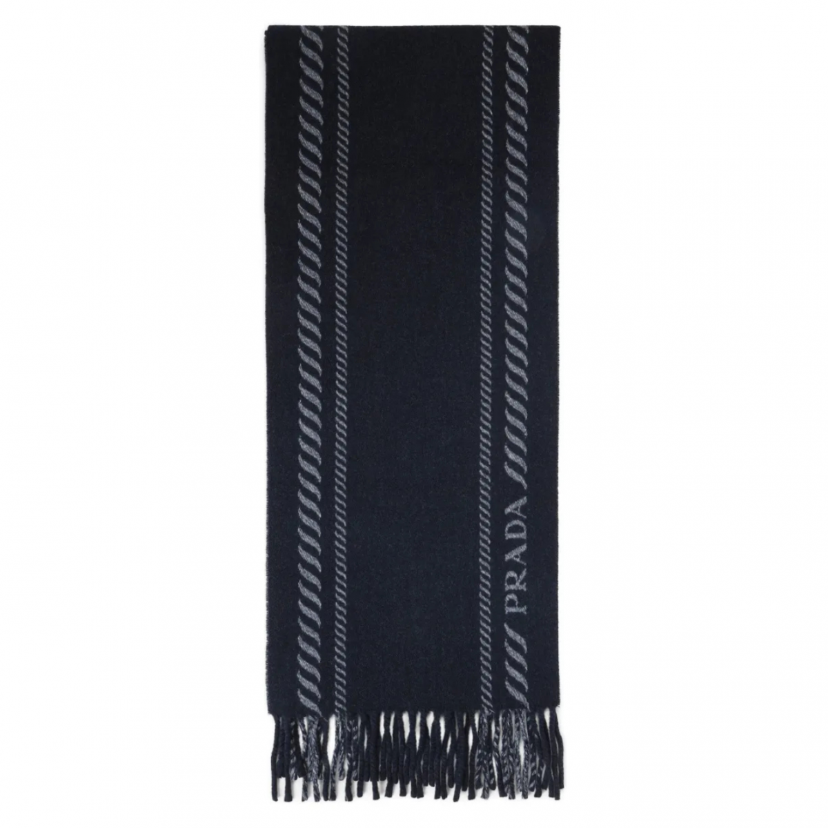 Dark Blue Wool Scarf With Fringes