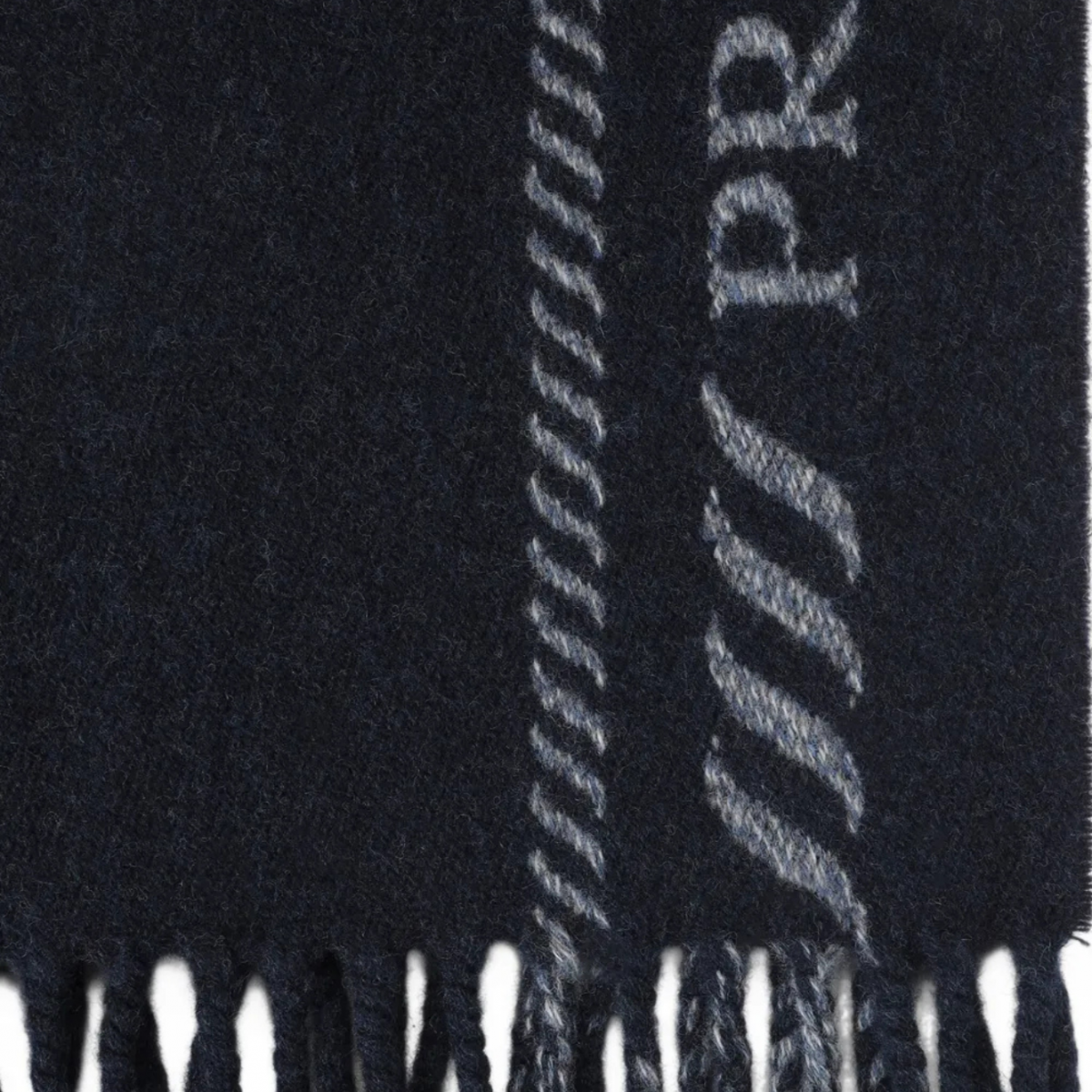 Dark Blue Wool Scarf With Fringes