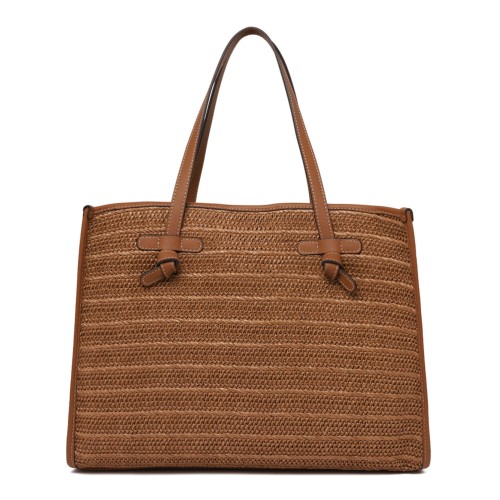 Caramel Straw With Woven Effect Tote Bag 2