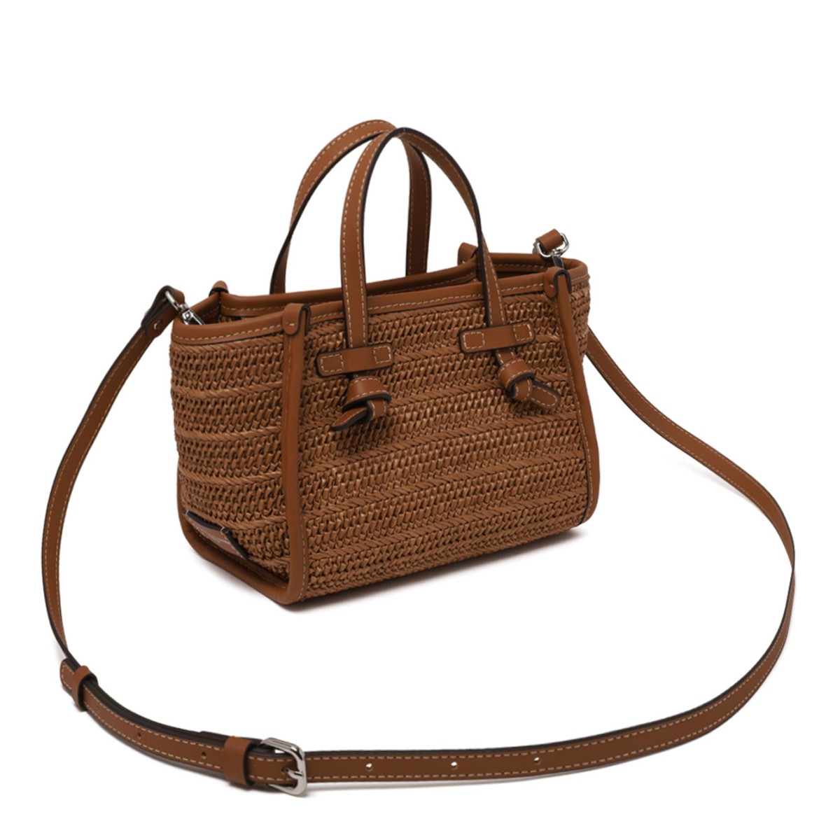 Caramel Straw Woven Mini Tote Bag