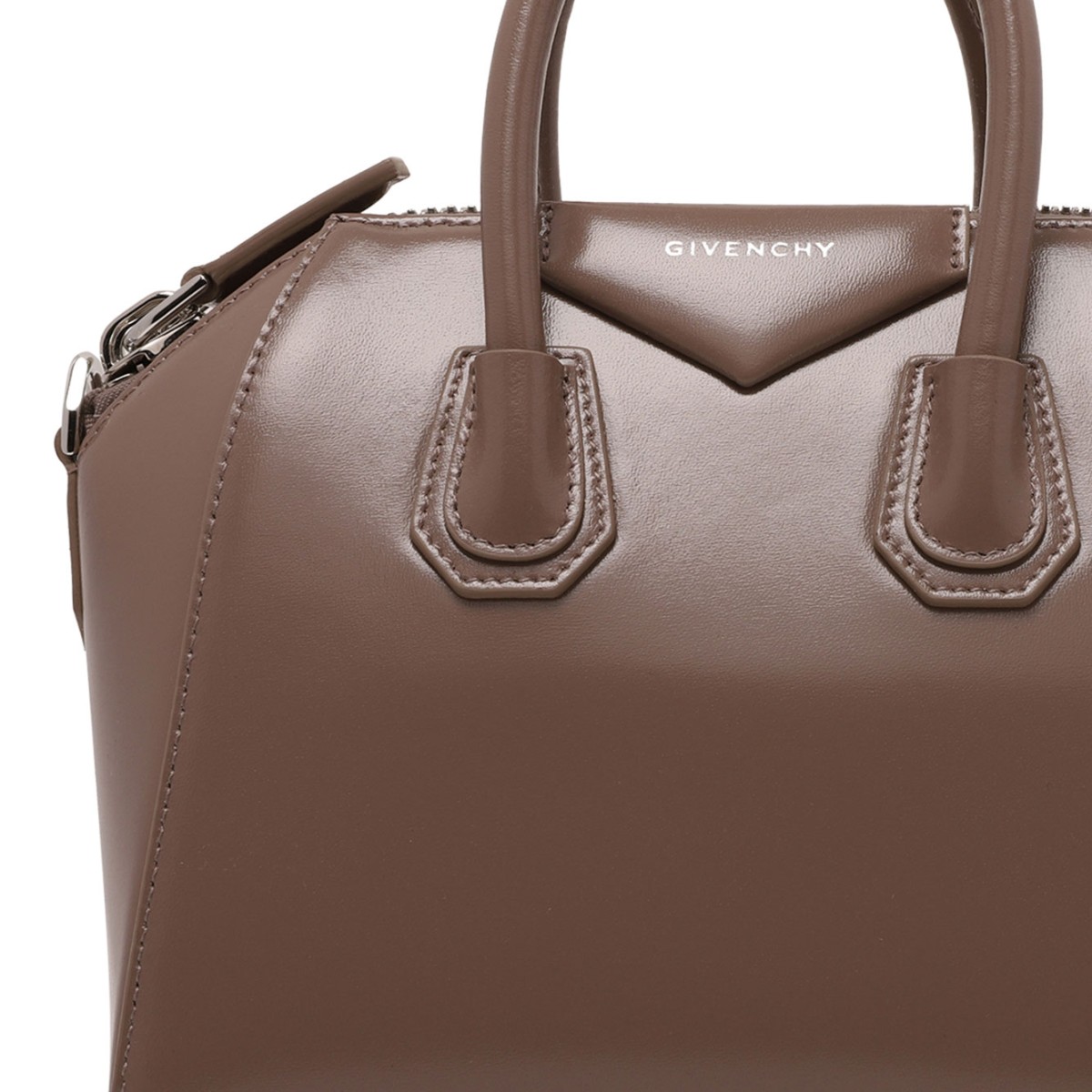 Taupe Mini Antigona Bag In Box Leather