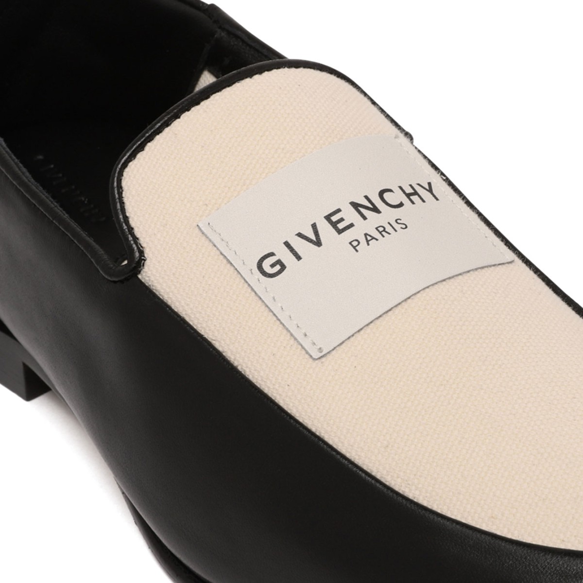 Black and White Label Loafers In Leather And Canvas