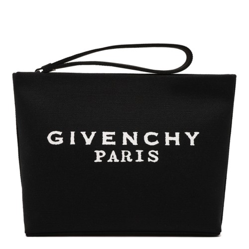 Black Logo Embroidered Pouch In Canvas