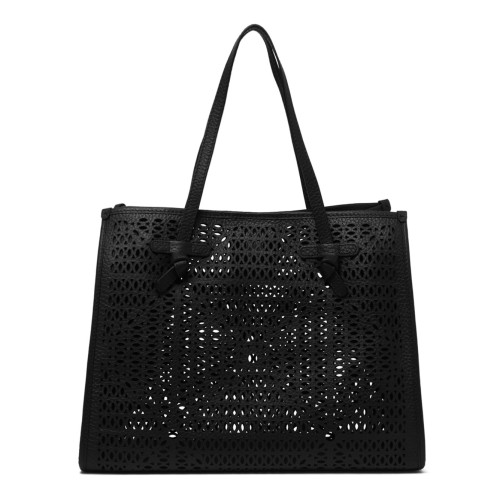 Black Double Bubble Leather Tote Bag
