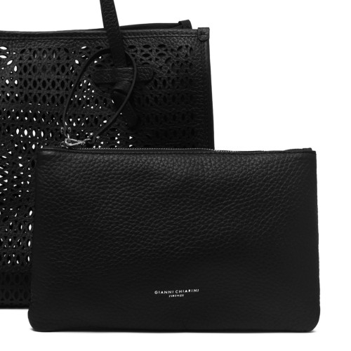 Black Double Bubble Leather Tote Bag