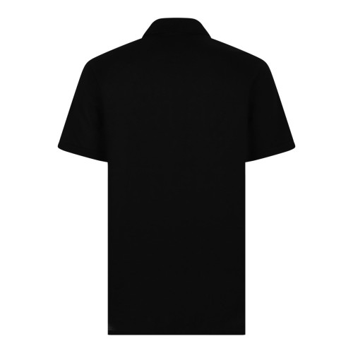 Black Cotton Logo Patch Polo Shirt With Grosgrain
