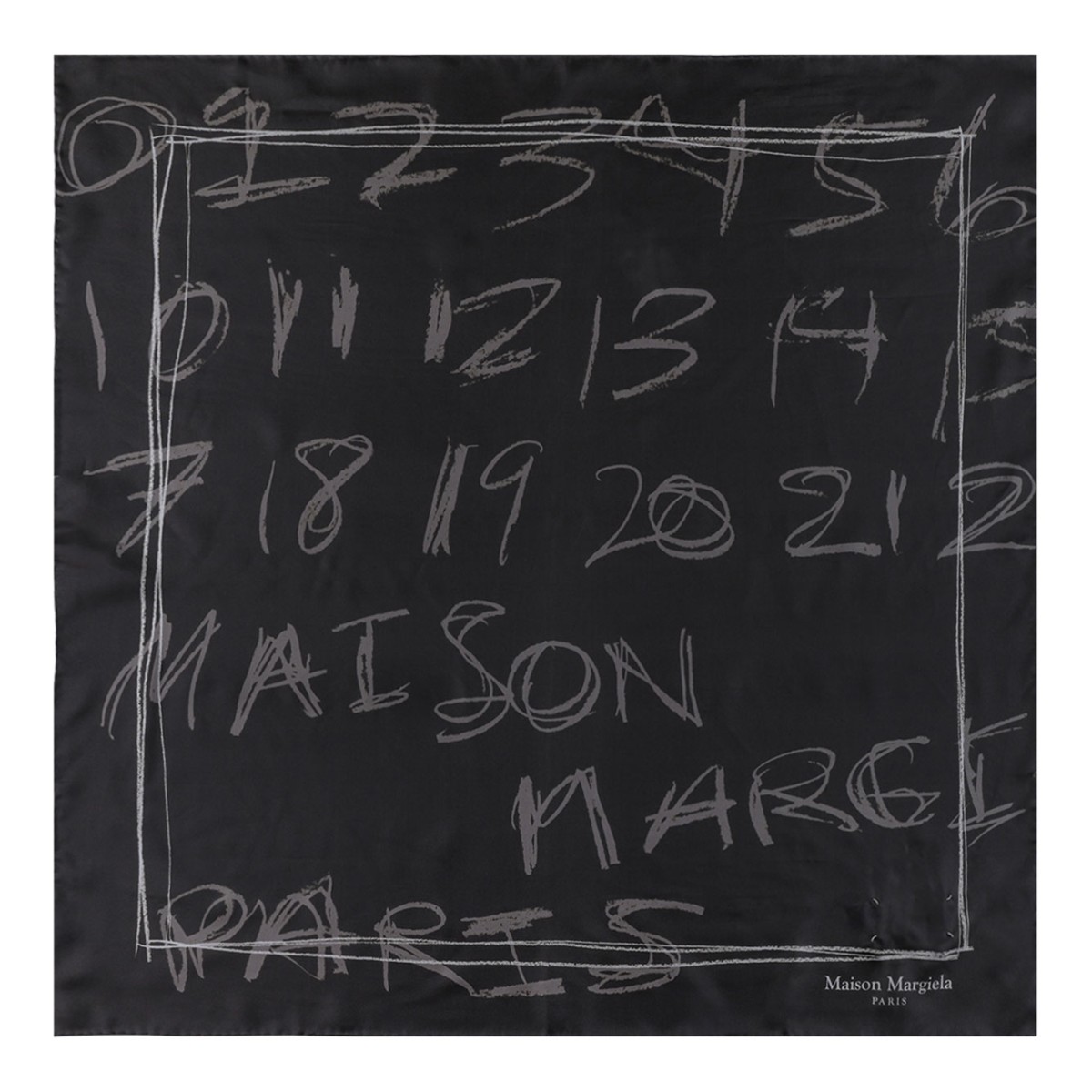 Graphite Scribbled Numerical Silk Foulard