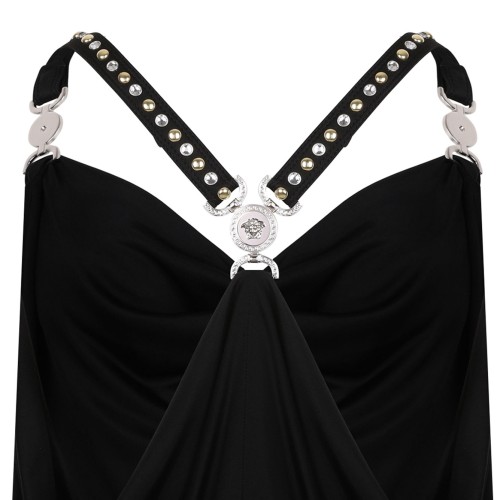 Black Viscose Jersey Ruffled Dress