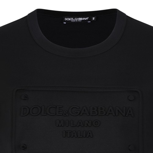 Black Cotton T-Shirt With Logo Embossed
