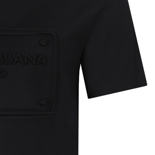 Black Cotton T-Shirt With Logo Embossed