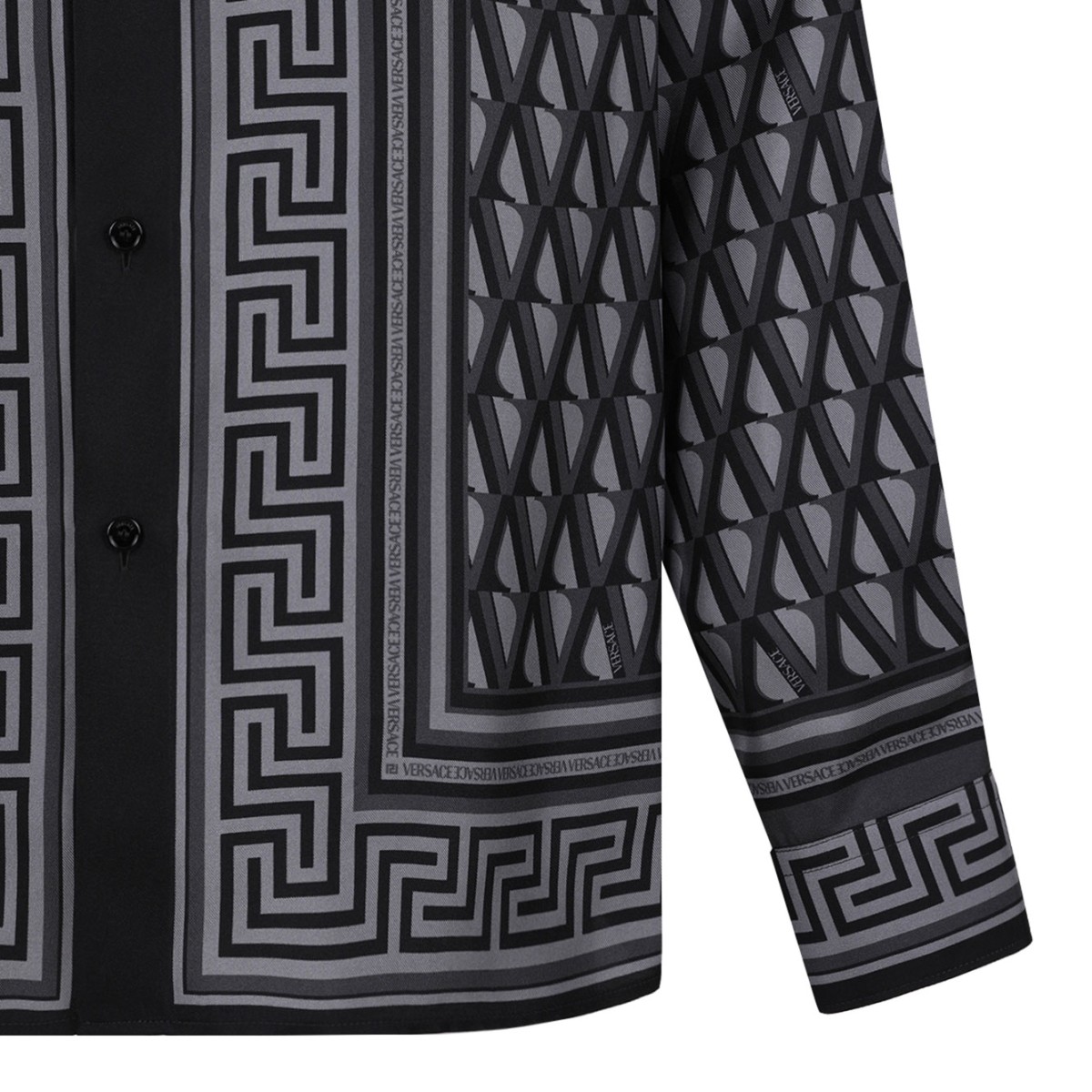 Black and Grey Printed Silk Twill Regular Shirt