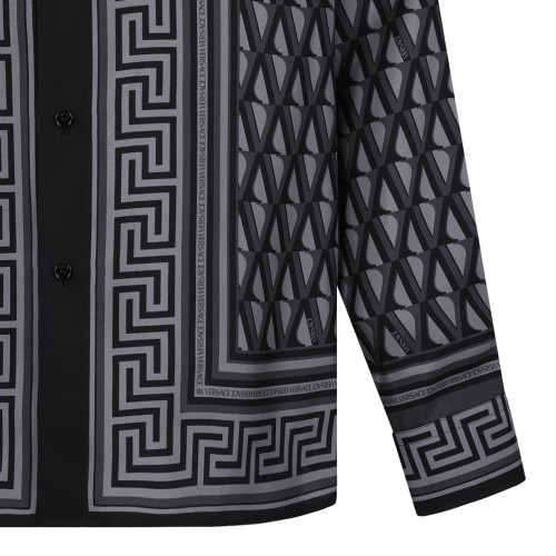 Black and Grey Printed Silk Twill Regular Shirt