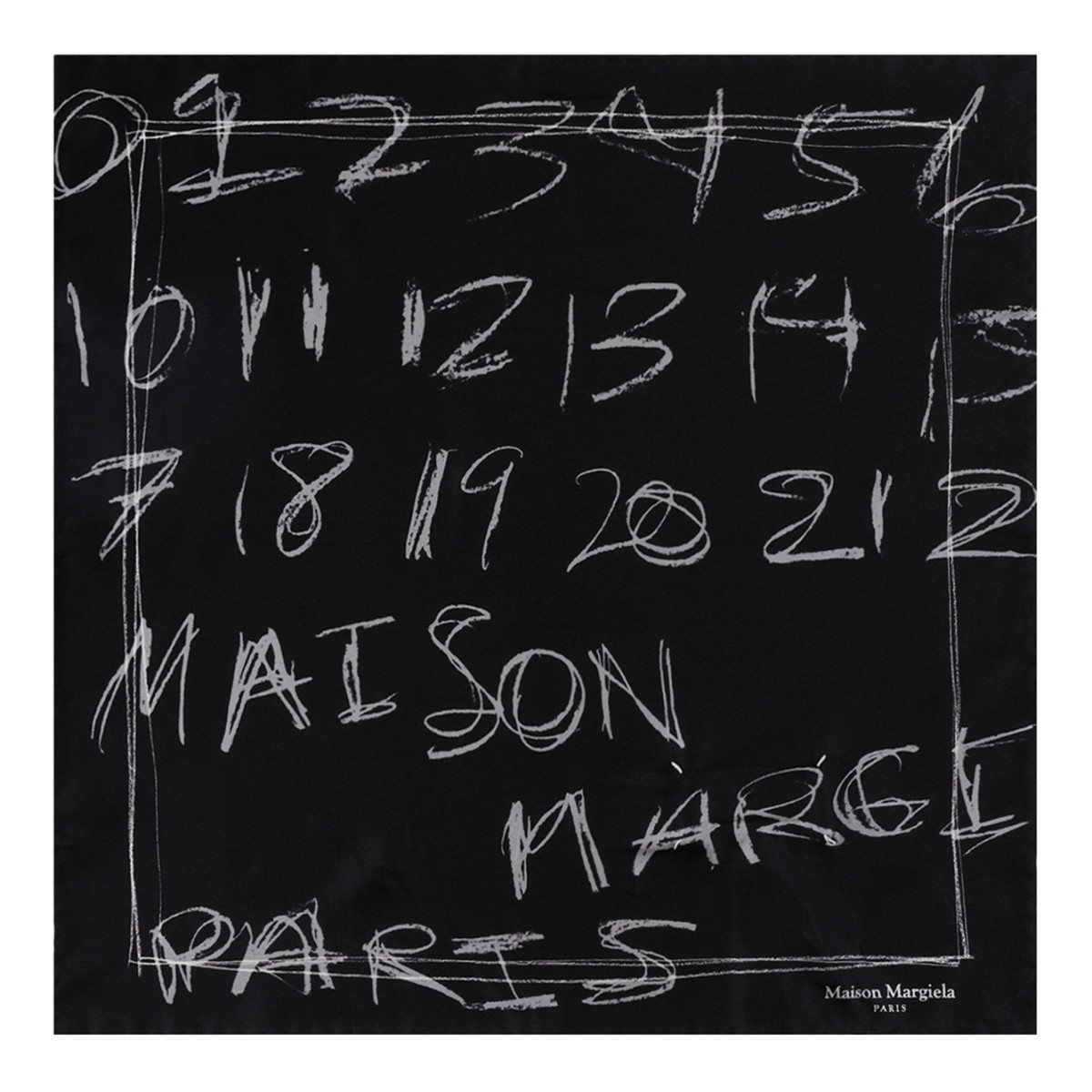 Black Scribbled Numerical Silk Foulard
