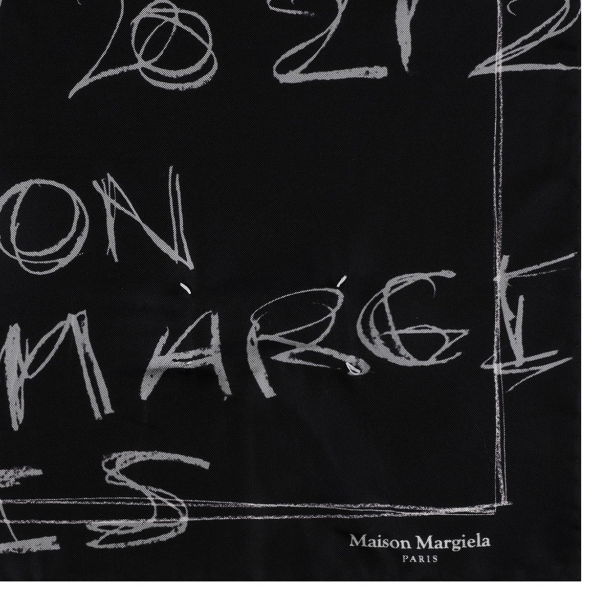 Black Scribbled Numerical Silk Foulard