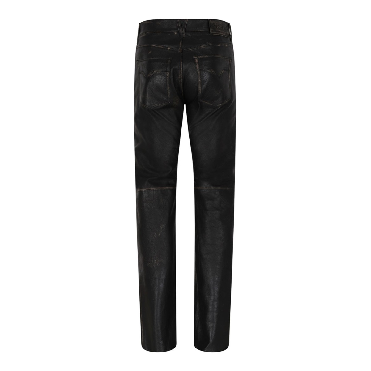 Black Distressed Leather Trousers