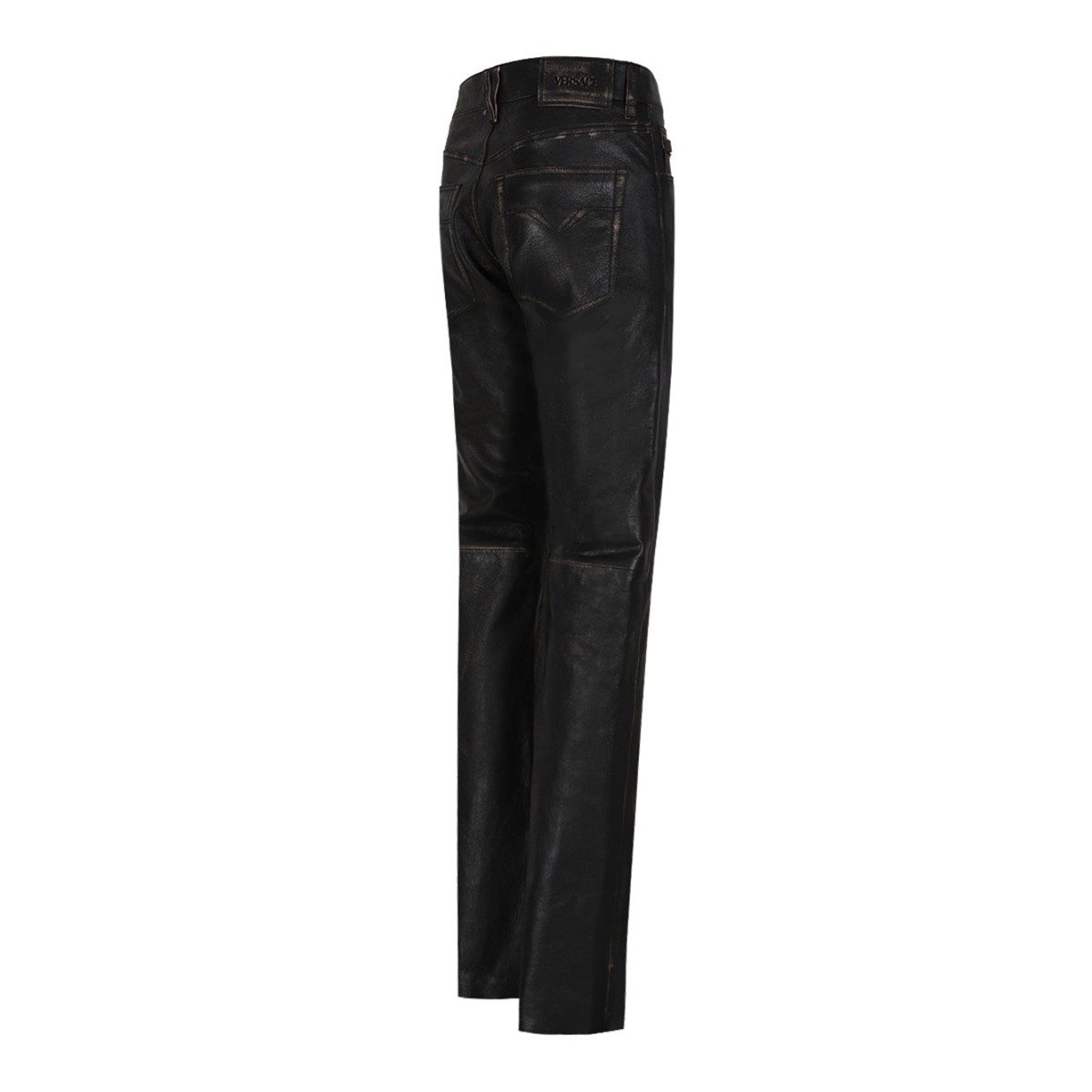 Black Distressed Leather Trousers
