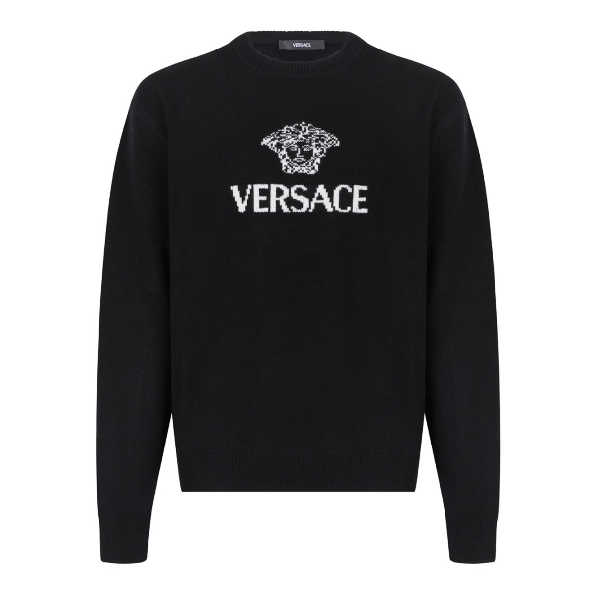 Black Intarsia Cashmere Knit Sweater