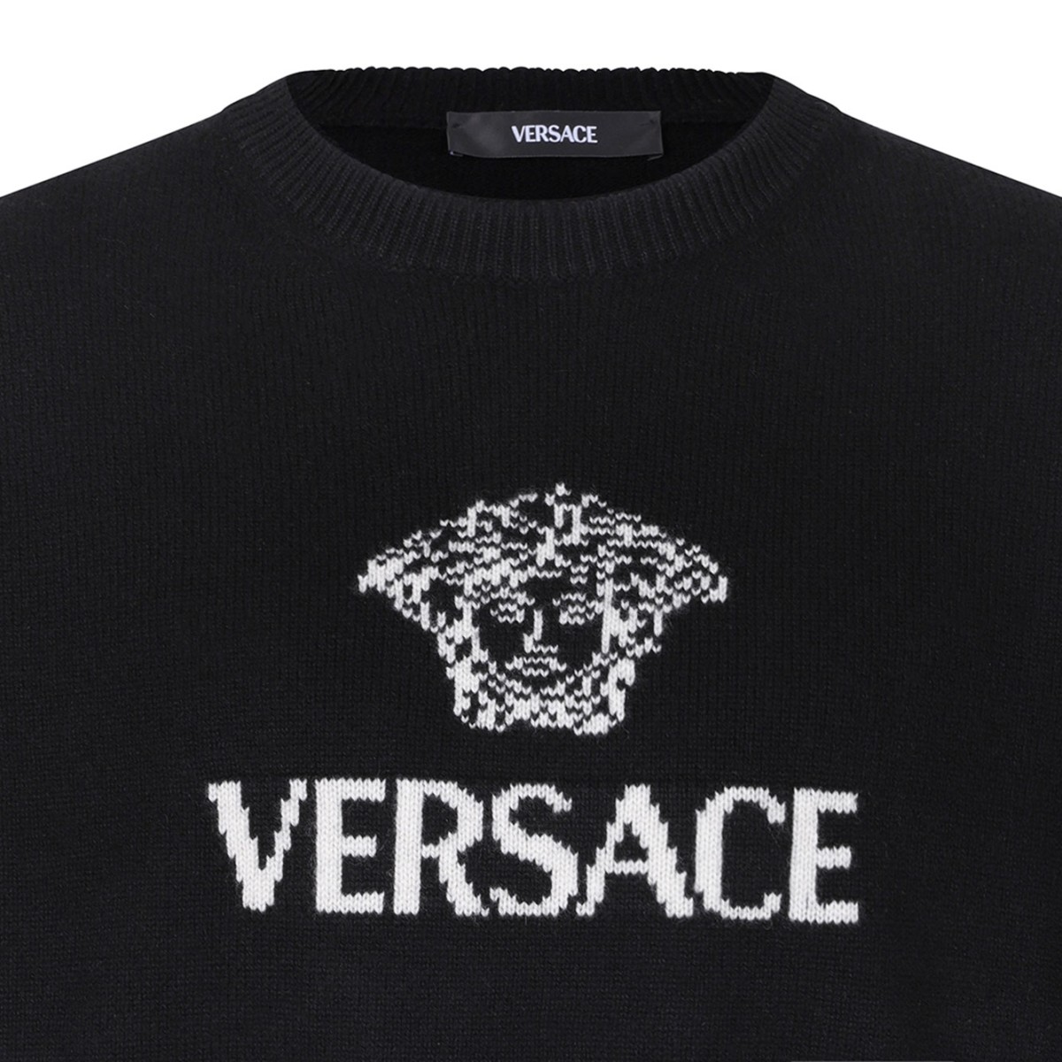 Black Intarsia Cashmere Knit Sweater