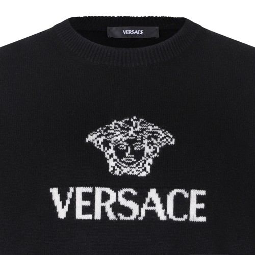 Black Intarsia Cashmere Knit Sweater