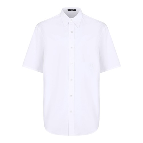 White Short-Sleeve Cotton Poplin Shirt
