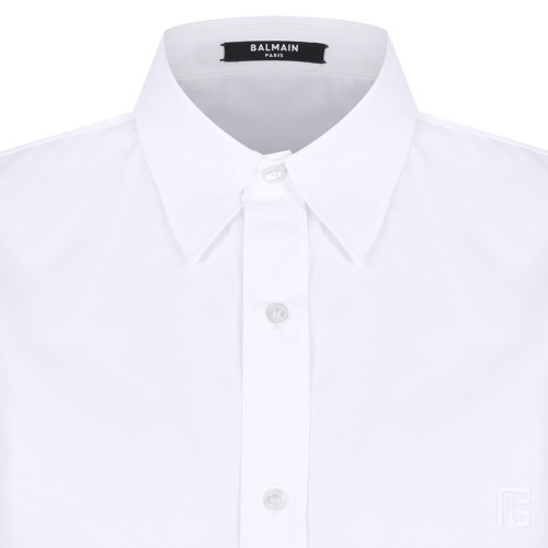 White Short-Sleeve Cotton Poplin Shirt