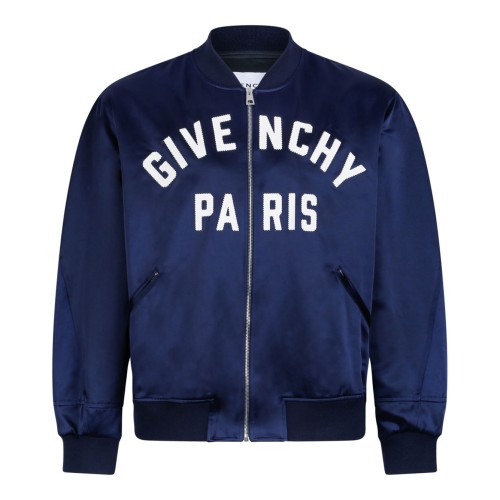 Navy Blue Zipped Blouson Satin Bomber Jacket