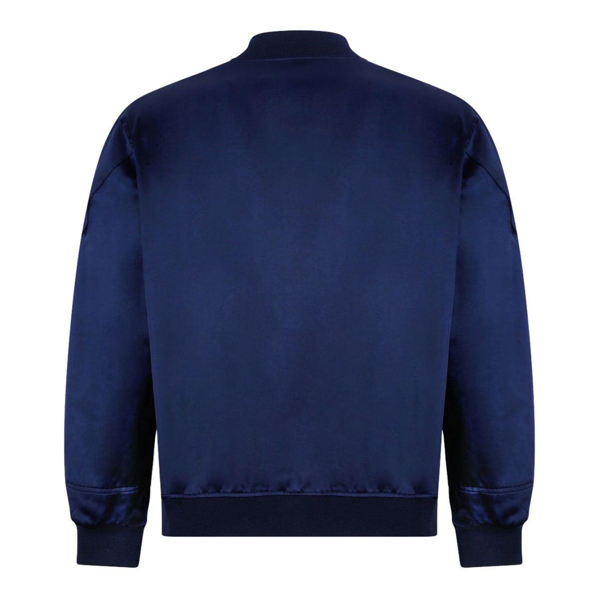Navy Blue Zipped Blouson Satin Bomber Jacket