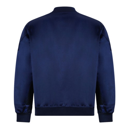 Navy Blue Zipped Blouson Satin Bomber Jacket