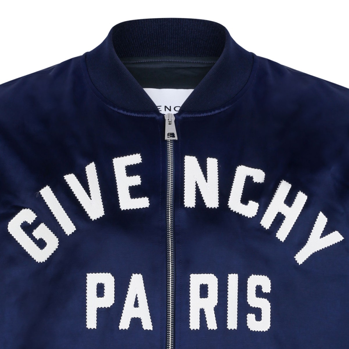 Navy Blue Zipped Blouson Satin Bomber Jacket