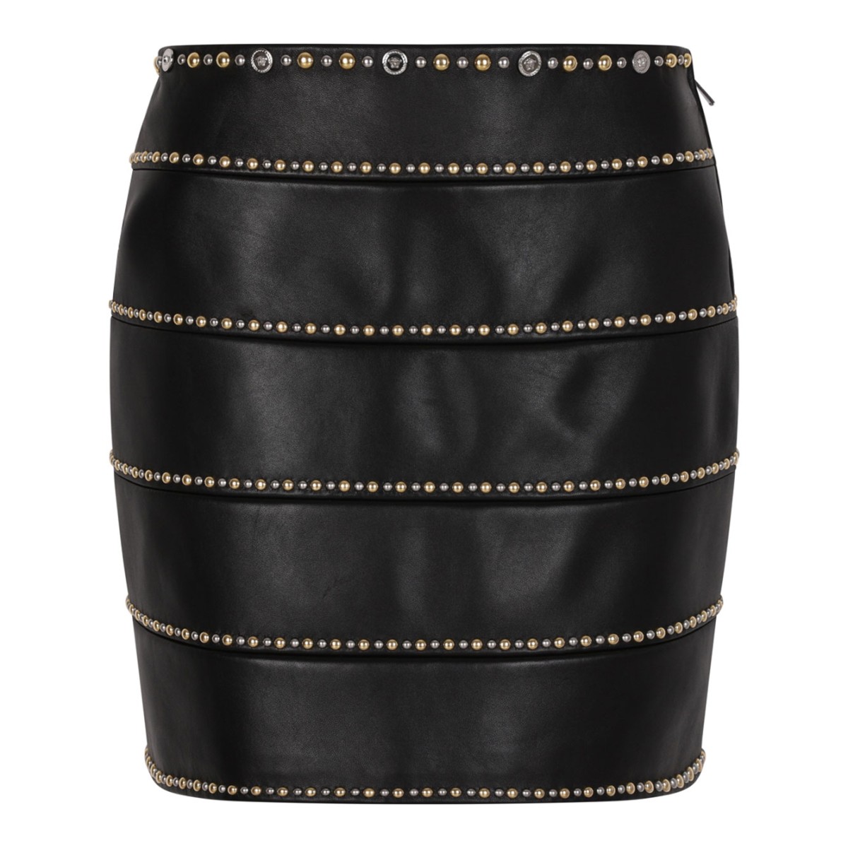 Black Decorated Leather Miniskirt