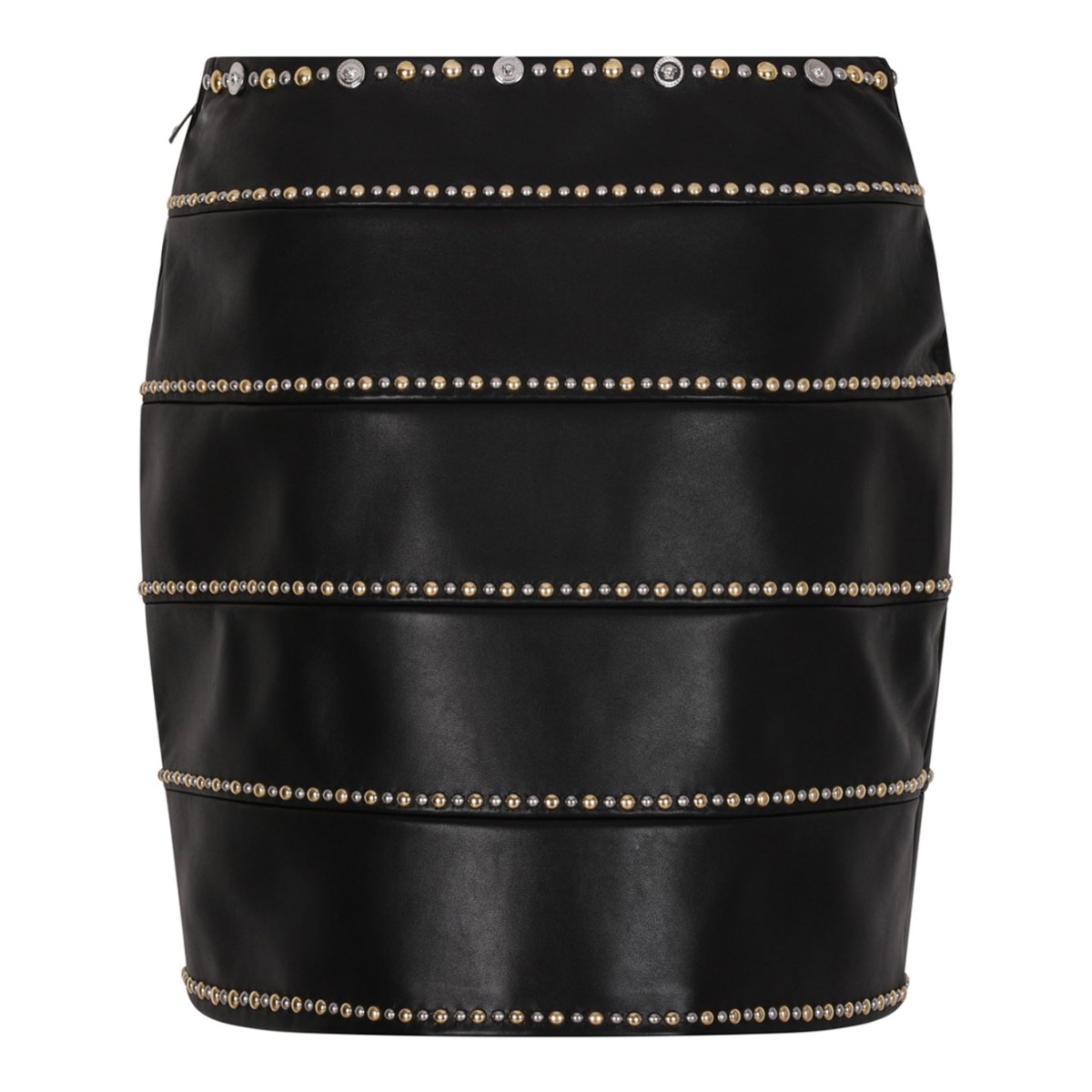 Black Decorated Leather Miniskirt