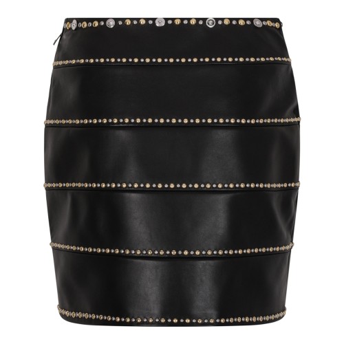 Black Decorated Leather Miniskirt
