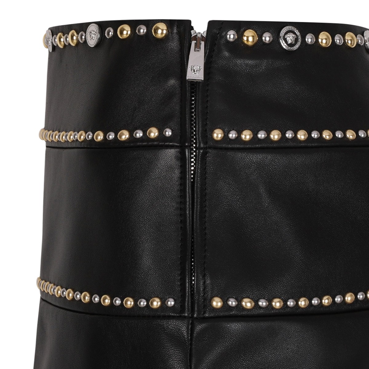 Black Decorated Leather Miniskirt