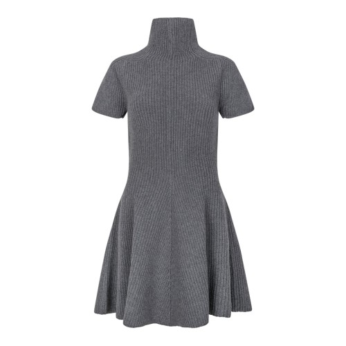 Grey Short-Sleeve Cashmere Dress