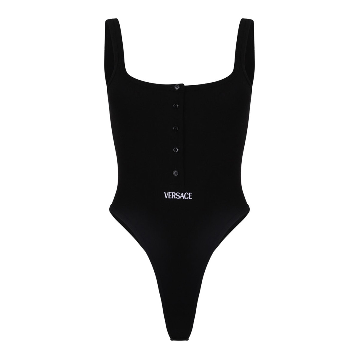 Black Ribbed Bodysuit With Logo