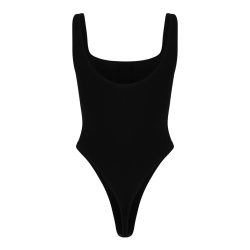 Black Ribbed Bodysuit With Logo 2