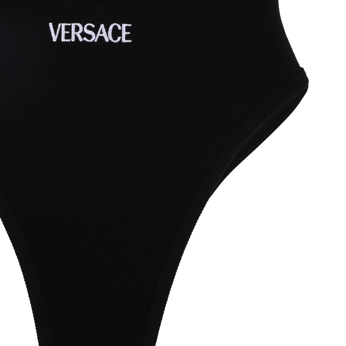 Black Ribbed Bodysuit With Logo