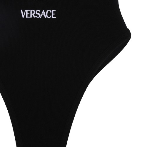 Black Ribbed Bodysuit With Logo