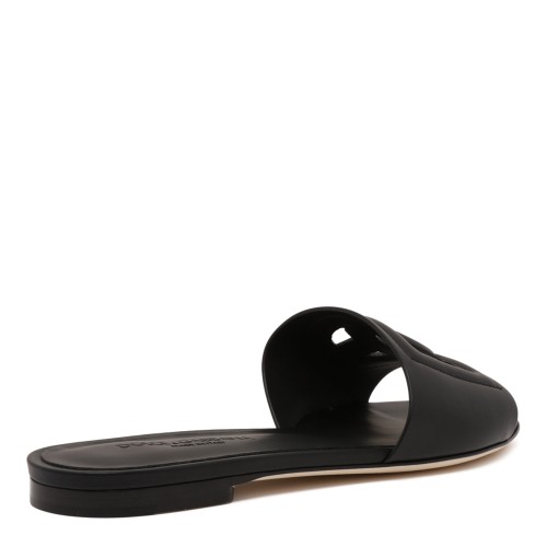 Black Calfskin Slides With DG Millenials Logo