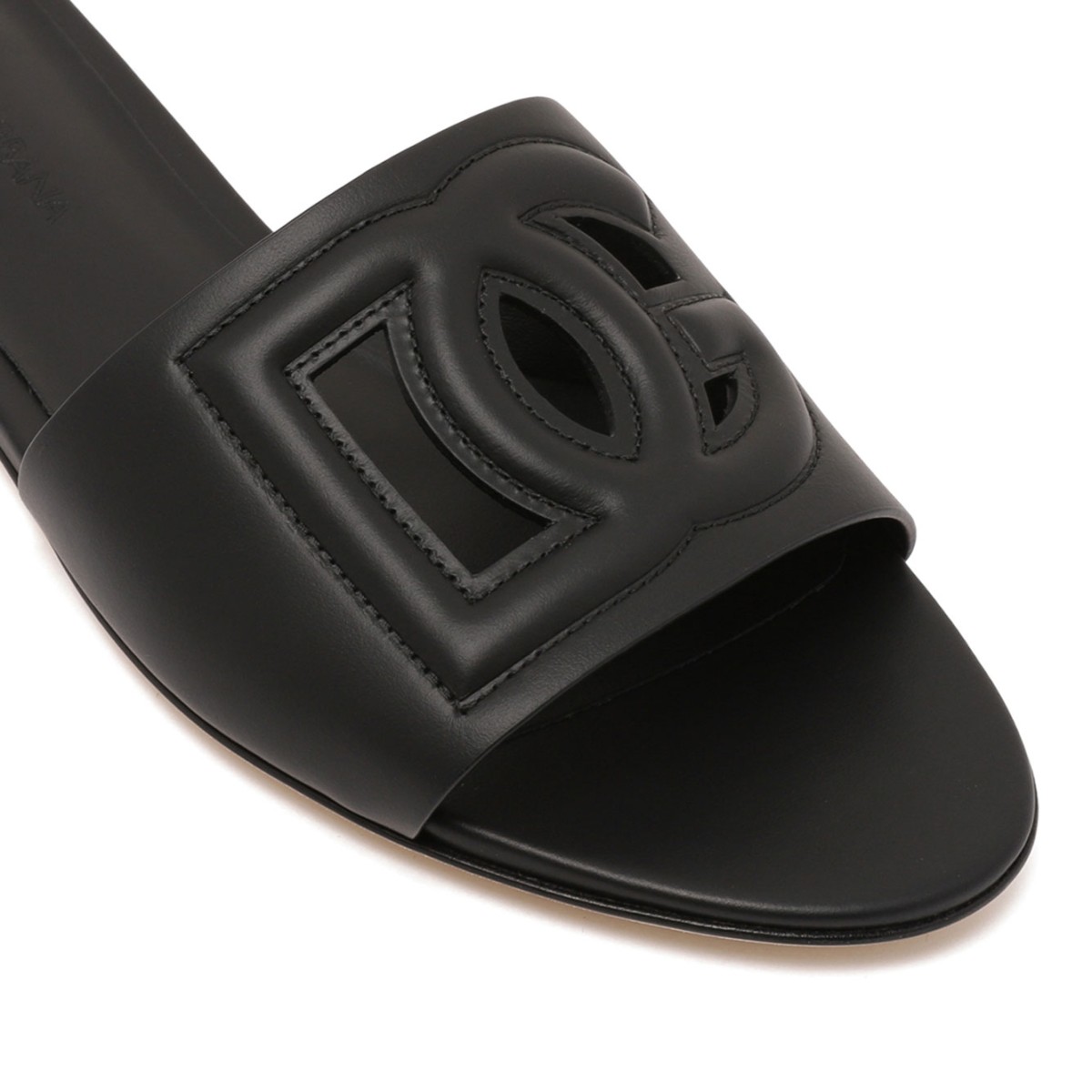 Black Calfskin Slides With DG Millenials Logo