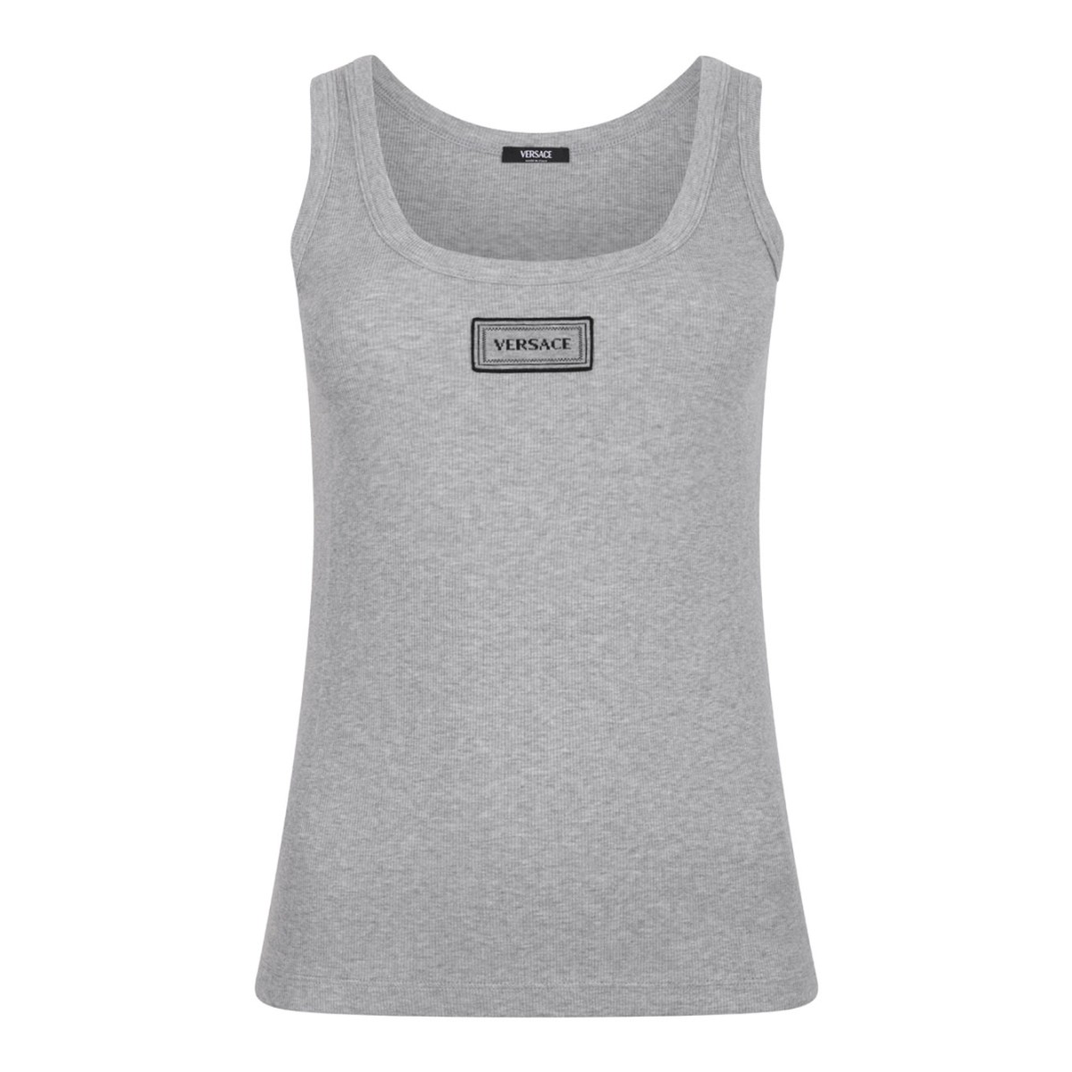 Grey Melange Stretch Ribbed Cotton Tank Top