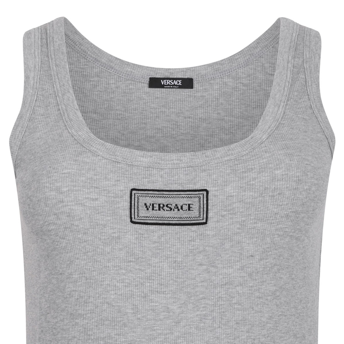 Grey Melange Stretch Ribbed Cotton Tank Top