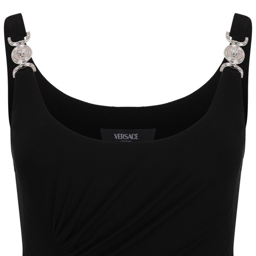 Black Jersey Crepe Stretch Midi Dress