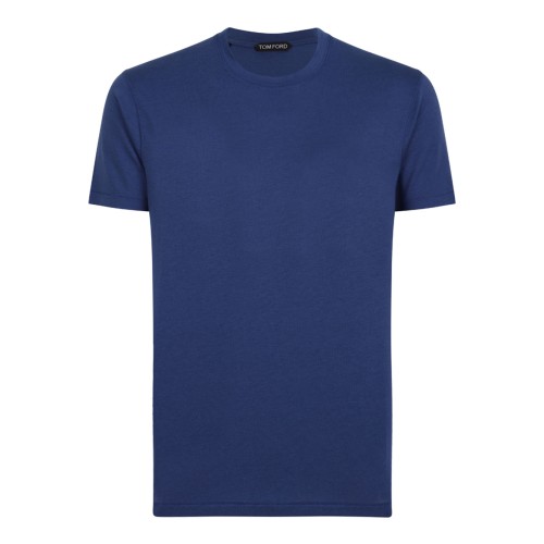 Prussian Blue Lyocell Cotton Blend Crew Neck T-Shirt