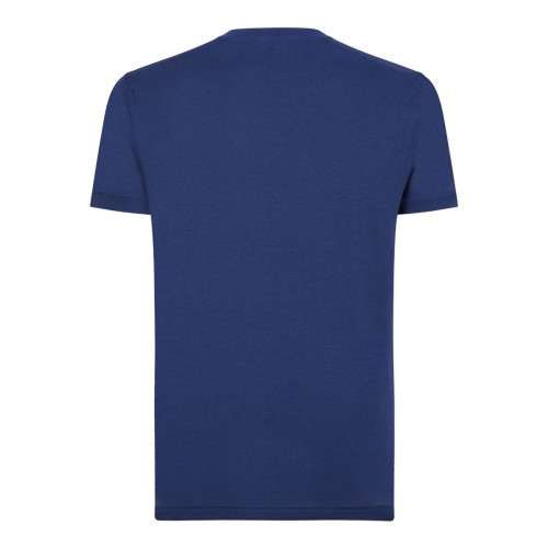 Prussian Blue Lyocell Cotton Blend Crew Neck T-Shirt 2