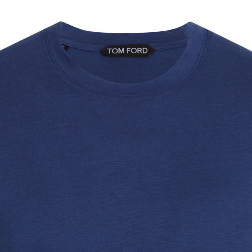 Prussian Blue Lyocell Cotton Blend Crew Neck T-Shirt