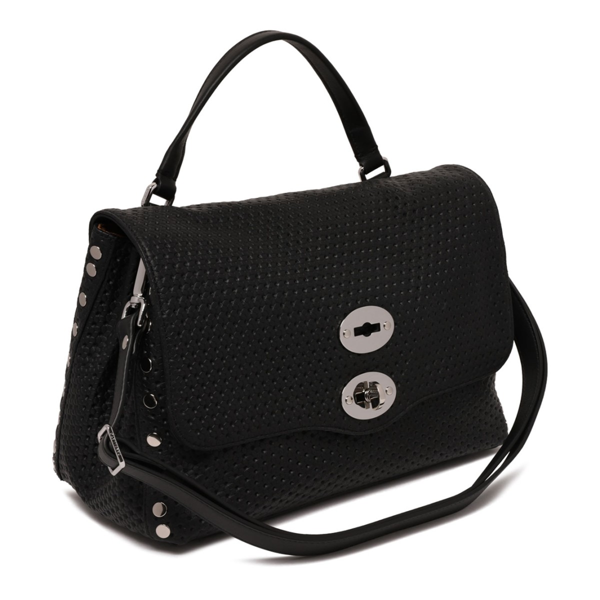Black Perfored Leather S Postina Bag