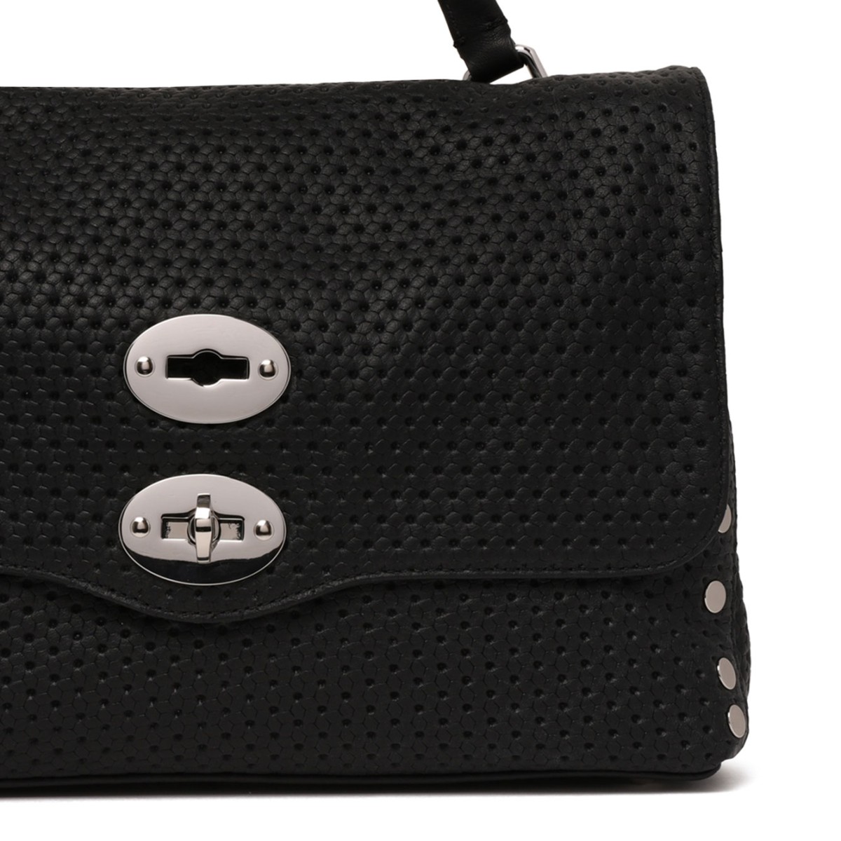 Black Perfored Leather S Postina Bag