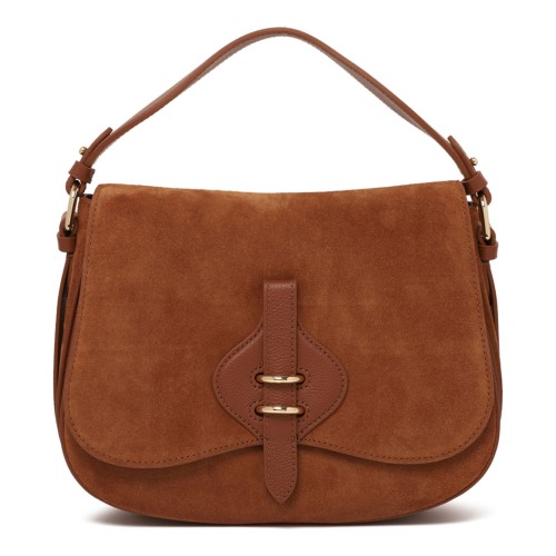 Cognac Suede and Micro Grain-Leather Mavery Bag