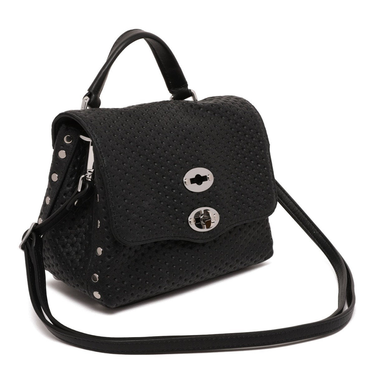Black Perfored Leather Baby Bag